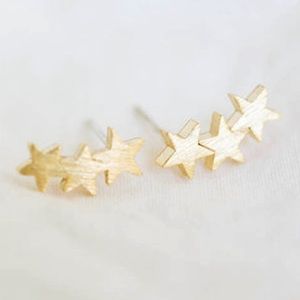 Golden Triple Star Earrings